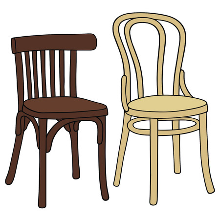 hand drawing of two classic wooden chairsのイラスト素材