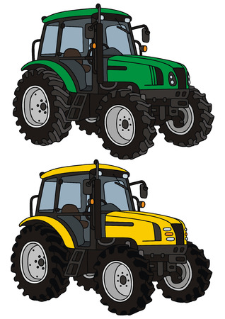 hand drawing of two tractorsのイラスト素材