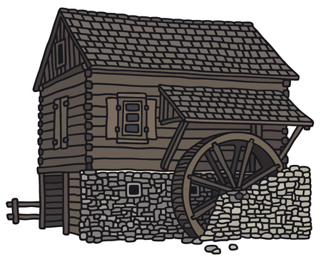 Hand drawing of an old wooden water millのイラスト素材