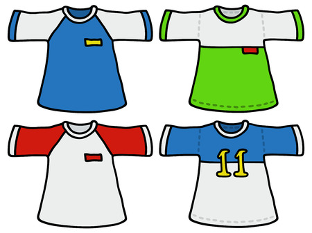 Hand drawing of four color sporting shirtsのイラスト素材