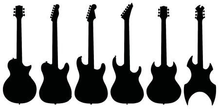 Hand drawing of six black electric guitars silhouettesのイラスト素材