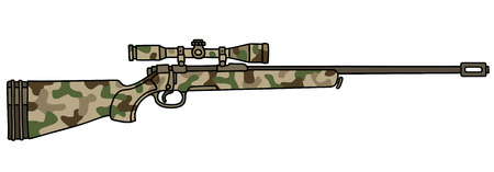 Hand drawing of a camouflage rifle with a telescopeのイラスト素材