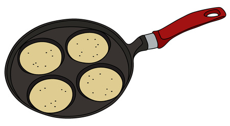 Hand drawing of a griddle with pancakesのイラスト素材
