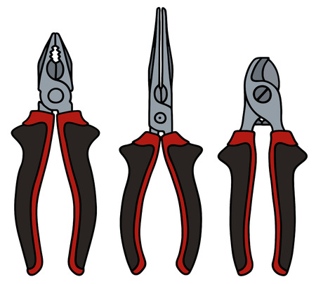 Hand drawn and a set of three pliersのイラスト素材