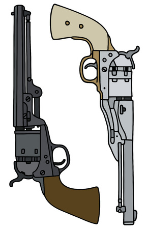drawing of two classic Wild West revolversのイラスト素材