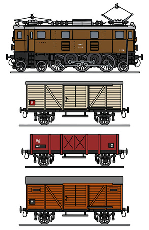 Hand drawing of an old electric train materialのイラスト素材