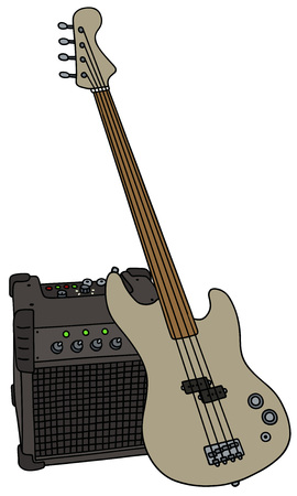Fretless electric bass guitar and the comboのイラスト素材