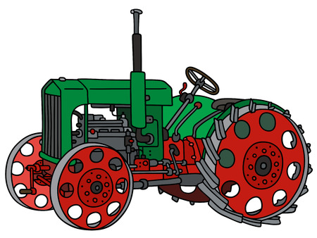Hand drawing of a vintage green tractorのイラスト素材