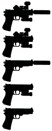 Hand drawing of five black pistolsのイラスト素材