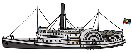 Hand drawing of a vintage paddle steamerのイラスト素材