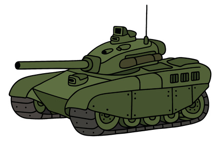 Hand drawing of a funny green heavy tankのイラスト素材