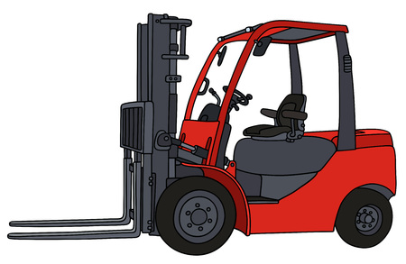 Hand drawing of a red hydraulic forkliftsのイラスト素材