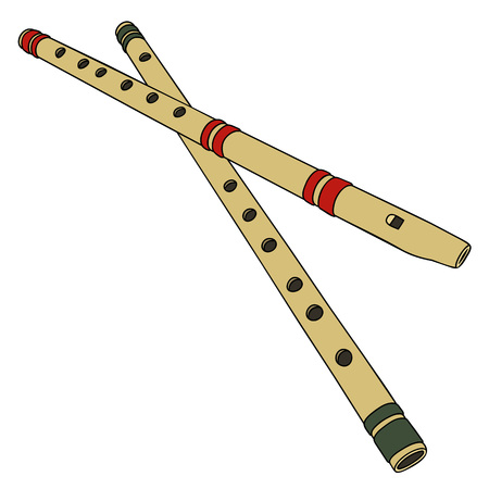 Two classic simple wooden flutesのイラスト素材