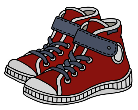 Red, white and gray childrens sneakersのイラスト素材