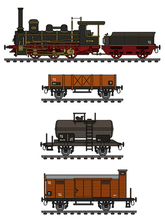 Vintage freight steam trainのイラスト素材