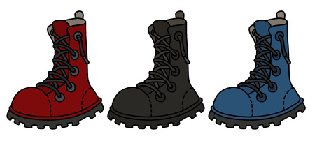 Three funny leather high lacing shoes Vector illustration.のイラスト素材
