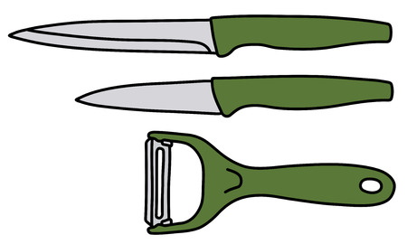 The small kitchen knives set with green plastic hadlesのイラスト素材