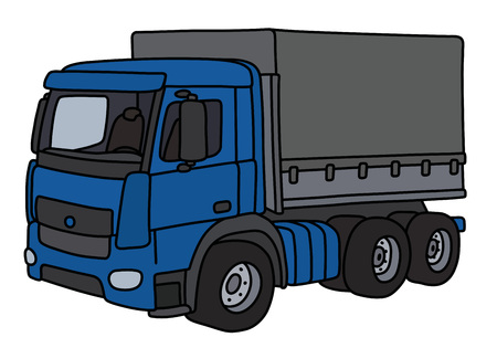 The vectorized hand drawing of a blue cargo truckのイラスト素材