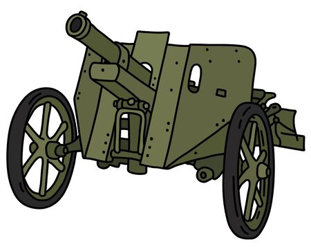 The vectorized hand drawing of a vintage khaki field cannonのイラスト素材