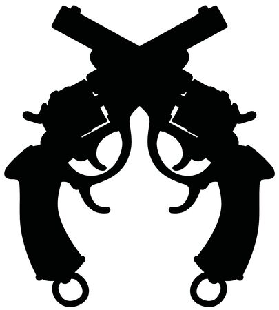 The black silhouette of two classic revolversのイラスト素材