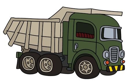 The vectorized hand drawing of an old green dumper truckのイラスト素材