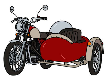 The vectorized hand drawing of a classic red and cream sidecarのイラスト素材