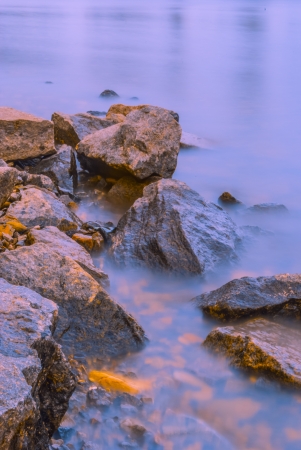 sunrise at shore of the riverの写真素材