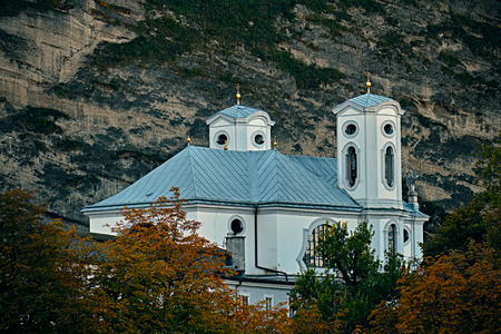 Beautiful view on Salzburg churches above Salzach river in the summer, Salzburg, Austria.の写真素材