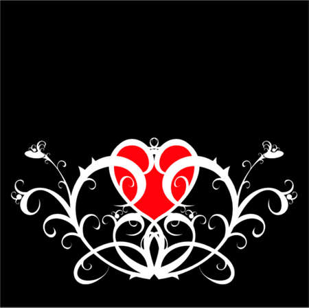 Red heart among a flower ornamentのイラスト素材