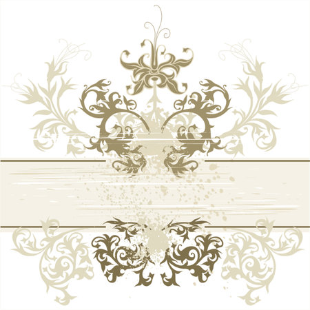 vintage emblem - flowers ornament on grunge backgroundのイラスト素材