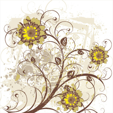 flowers ornament on white grunge background (chrysanthemums)のイラスト素材
