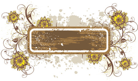 flowers and flower ornament on grunge background (banner)のイラスト素材