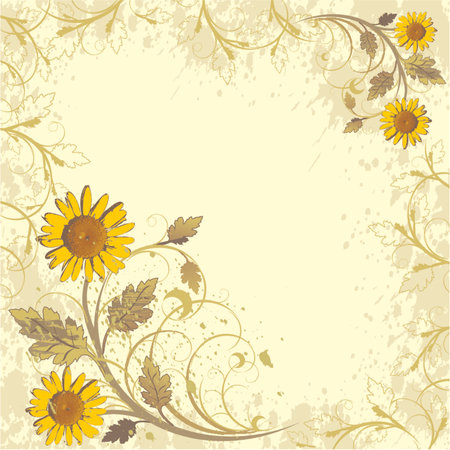 flowers ornament on yellow grunge background (camomiles)のイラスト素材
