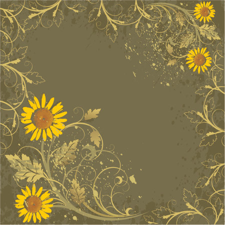 flowers ornament on green grunge background (camomiles)のイラスト素材