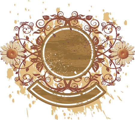 vintage emblem - flowers ornament on grunge background (camomiles)のイラスト素材