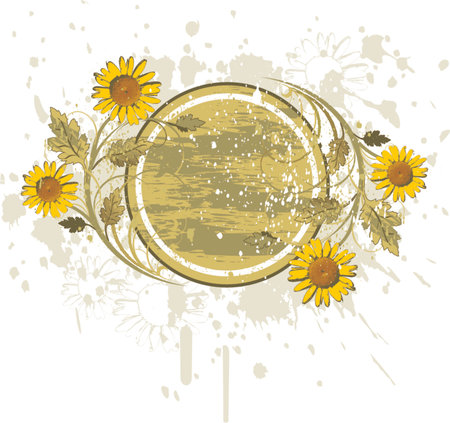 vintage emblem - flowers ornament on grunge background (camomiles)のイラスト素材
