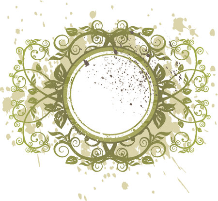 vintage emblem - green grunge flowers ornamentのイラスト素材