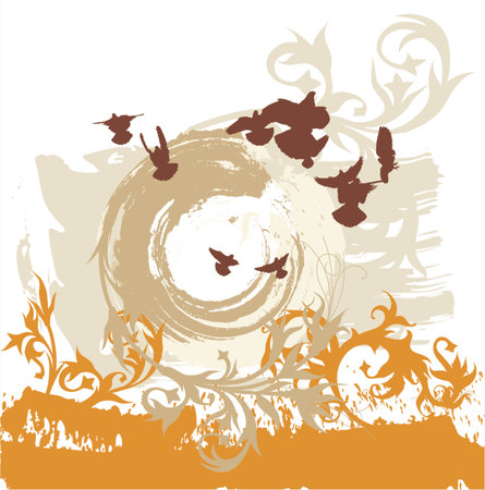 Silhouettes flying birds on a grunge backgroundのイラスト素材