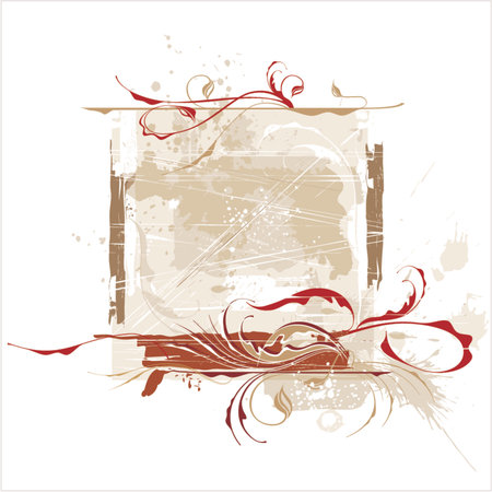 calligraphy flowers ornament on beige grunge backgroundのイラスト素材