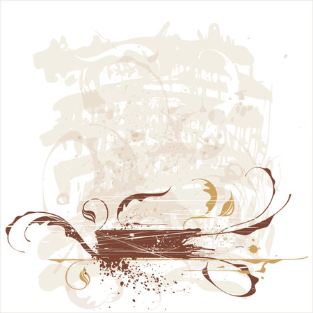 calligraphy flowers ornament on beige grunge backgroundのイラスト素材