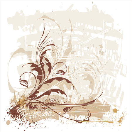 calligraphy flowers ornament on beige grunge backgroundのイラスト素材