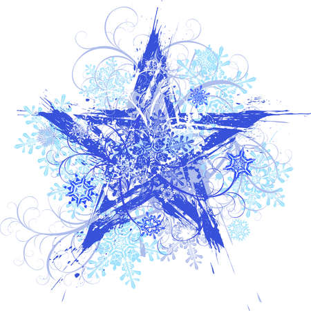 cool grunge star & snowflakes on floral patternsのイラスト素材
