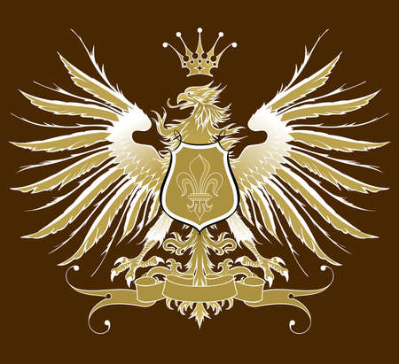 Vintage heraldic emblem ( eagle, crown & ribbon, shield & lily )のイラスト素材