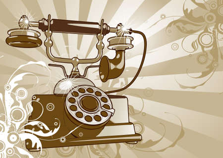 Retro phone on a floristic backgroundのイラスト素材