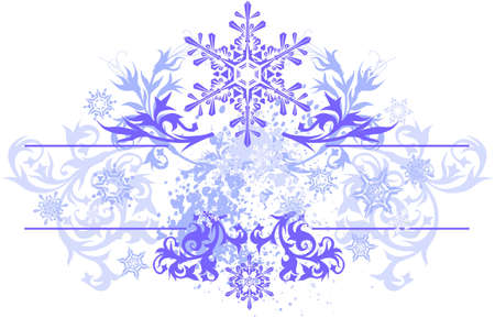 blue grunge floral banner & snowflakesのイラスト素材