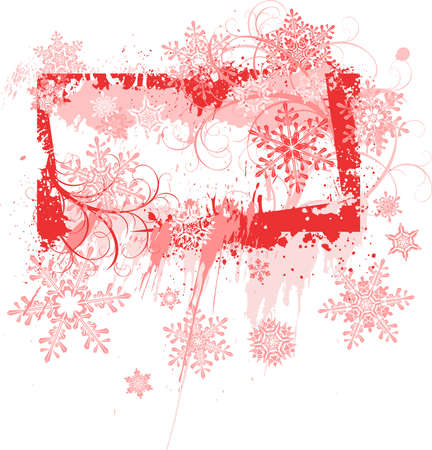 red grunge frame & snowflakesのイラスト素材