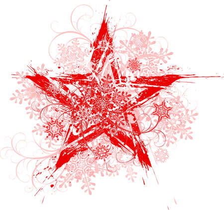 red grunge star, floral patterns & snowflakesのイラスト素材