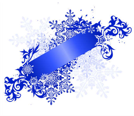 Vintage blue ribbon, floral ornament snowflakesのイラスト素材