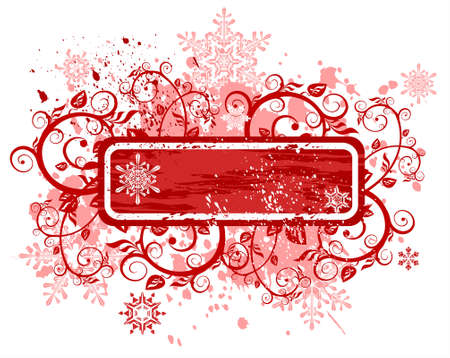 Vintage red frame, floral ornament snowflakesのイラスト素材