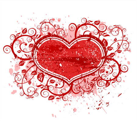 grunge valentines banner & heartのイラスト素材